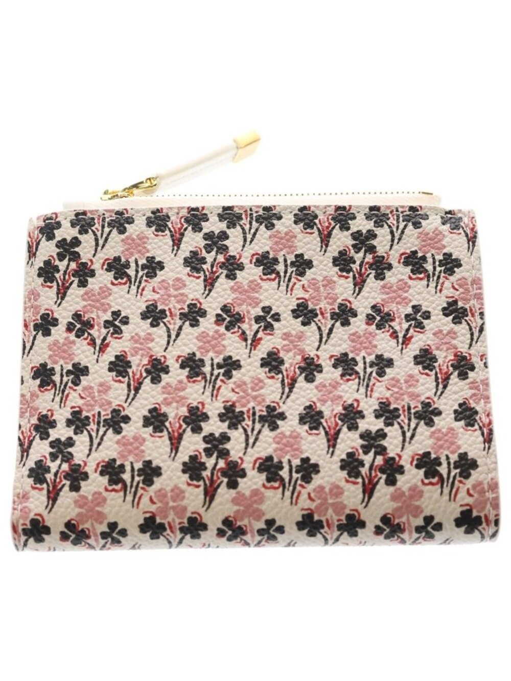 Dior Caro Dahlia Wallet Clover Bifold Coin Case White Leather Gold - Picture 2 of 6
